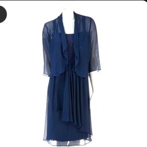 Dana Kay Women's Navy Dress With Sheer Jacket Size 14 Formal Wedding NWT